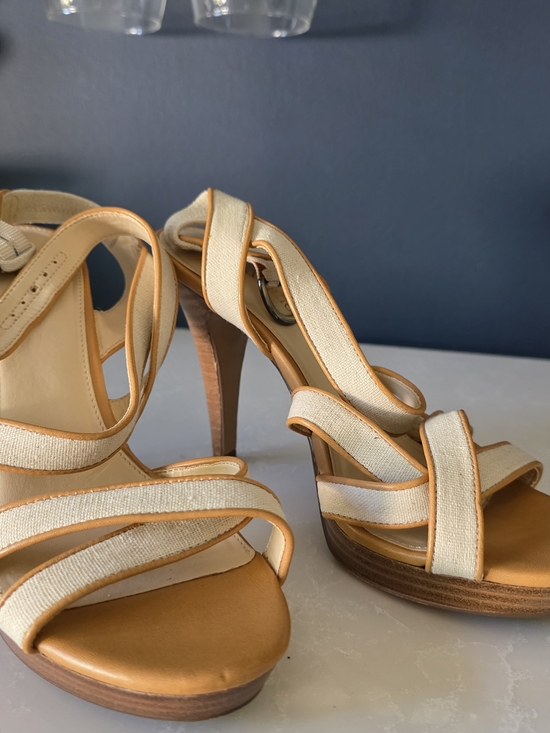 Kelly & Katie Shoes - Kelly & Katie Cream and Tan Strappy Platform Sandals